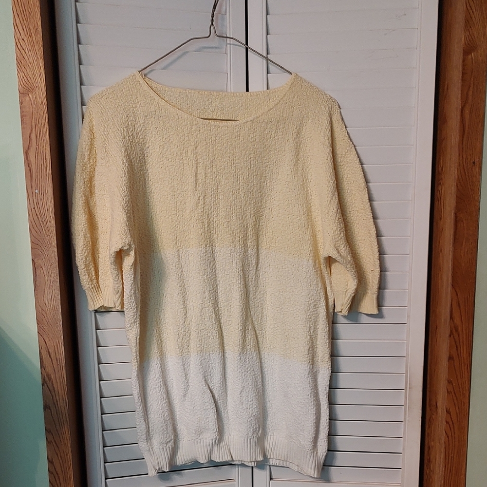 Yellow and White Crew Neck Color Block Sweater - Picture 1 of 4